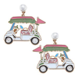 CANVAS Style - Bella Enamel Golf Cart Earrings in Green & Pink