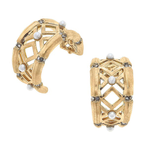 CANVAS Style - Kat Bamboo with Pearl Detail Hoop Earrings in Worn Gold