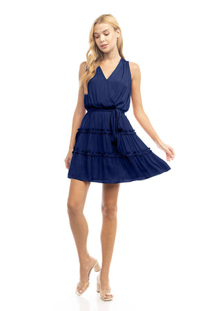 Naked Zebra - Sleeveless Mini Surplice Dress With Sash Tie Belt - HD116351