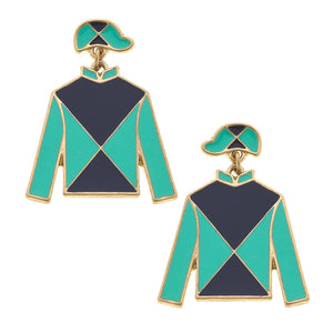 CANVAS Style - Quinn Enamel Jockey Earrings in Aqua and Navy