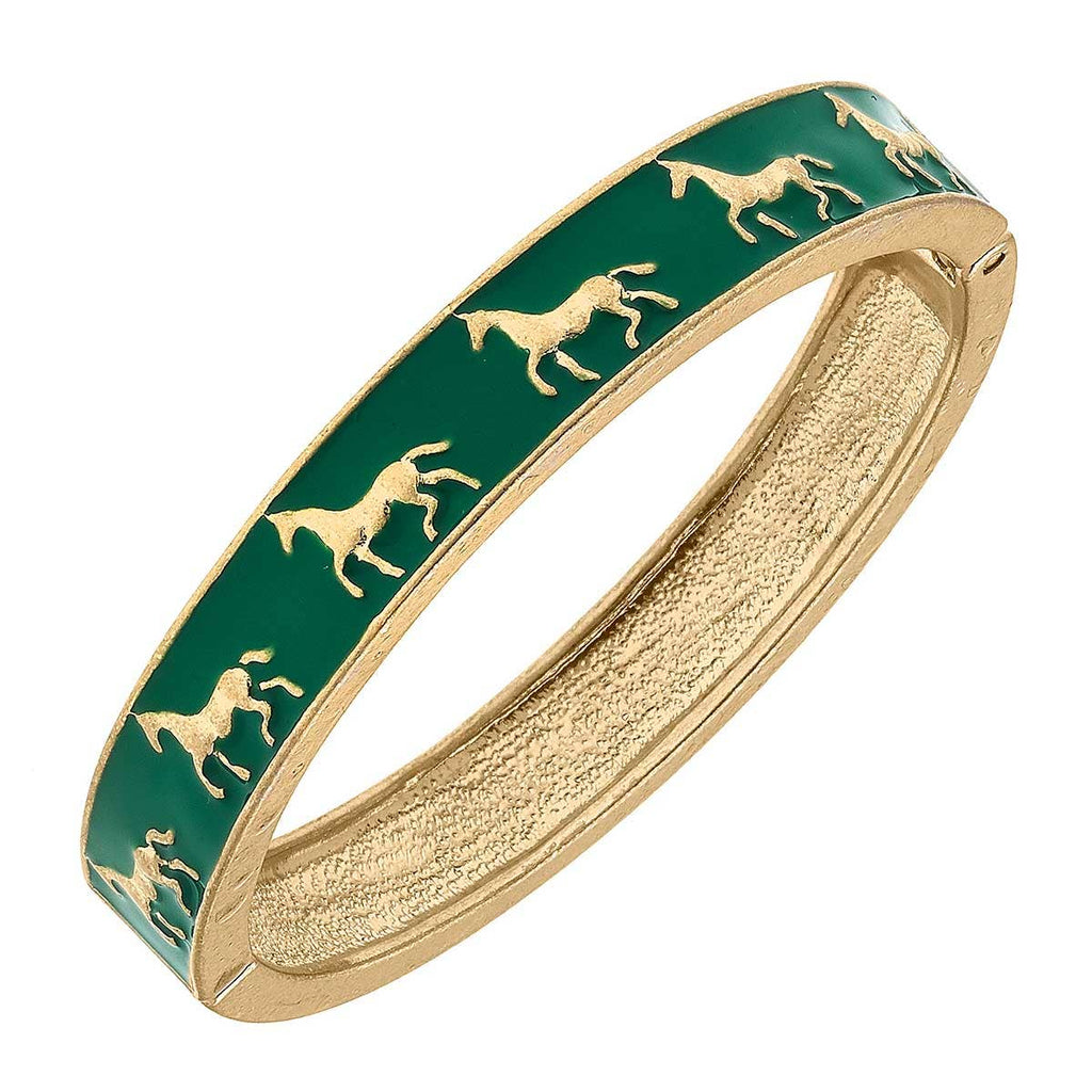 Equestrian Hinge Bangle Bracelet  in Green