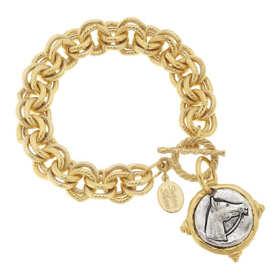 Susan Shaw - Gold and Silver Intaglio Horse Bracelet - Miss Scarlett Boutique