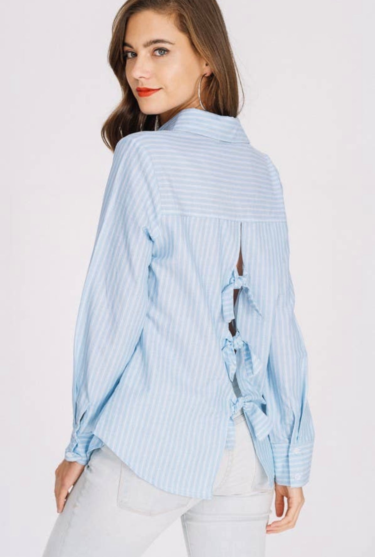 Stripe Bow tie Back  Shirt Top