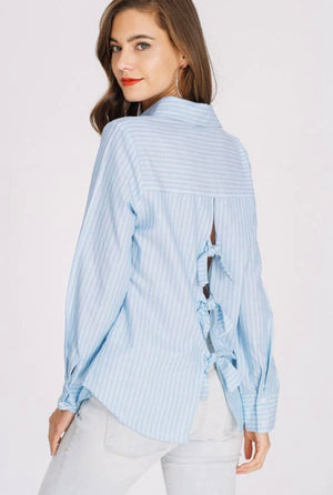 Stripe Bow tie Back  Shirt Top