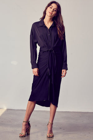 Black Long Sleeve Button Dress