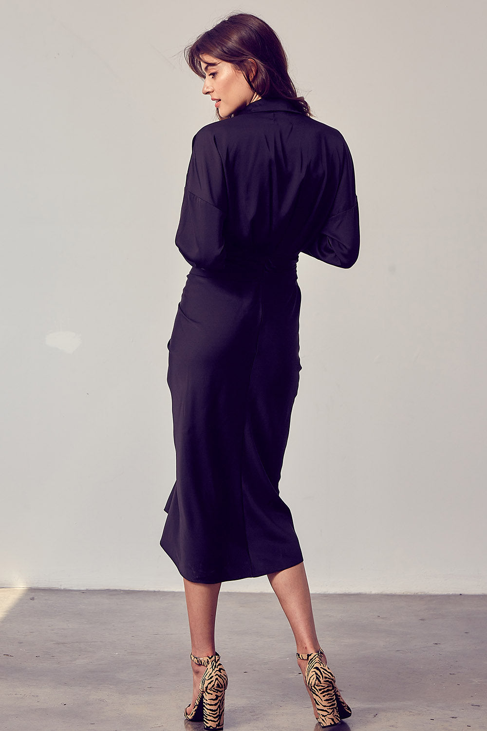 Black Long Sleeve Button Dress