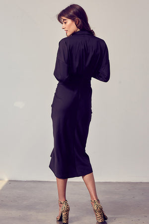 Black Long Sleeve Button Dress