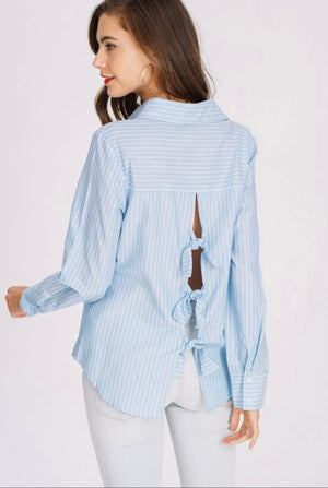 Stripe Bow tie Back  Shirt Top