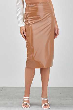 Sandstone Patent Leather Skirt
