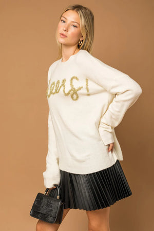 "Cheers" Pullover Sweater - White