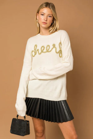 "Cheers" Pullover Sweater - White